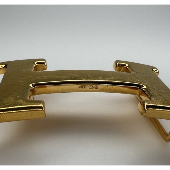 HERMES Gold H Reversible Black and Tan Leather Belt 85 Made in France - Picture 8 of 13